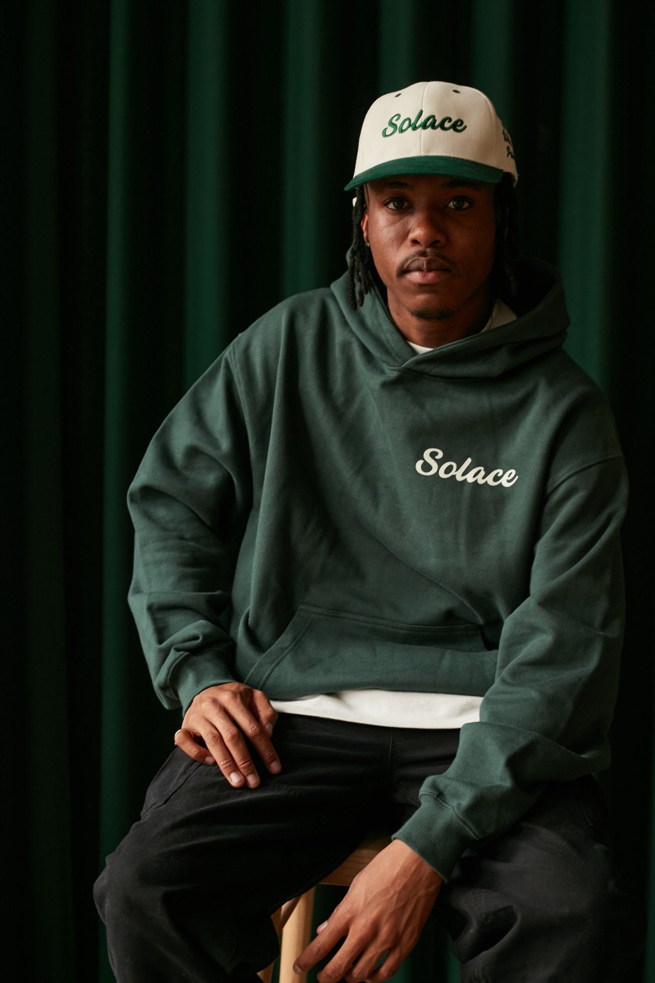Peace Within Pain 6 Panel Baseball Cap - Ivory/Forest Green