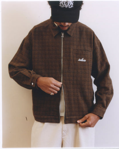 Check Boucle Zip Work Jacket - Mocha Brown/Ivory
