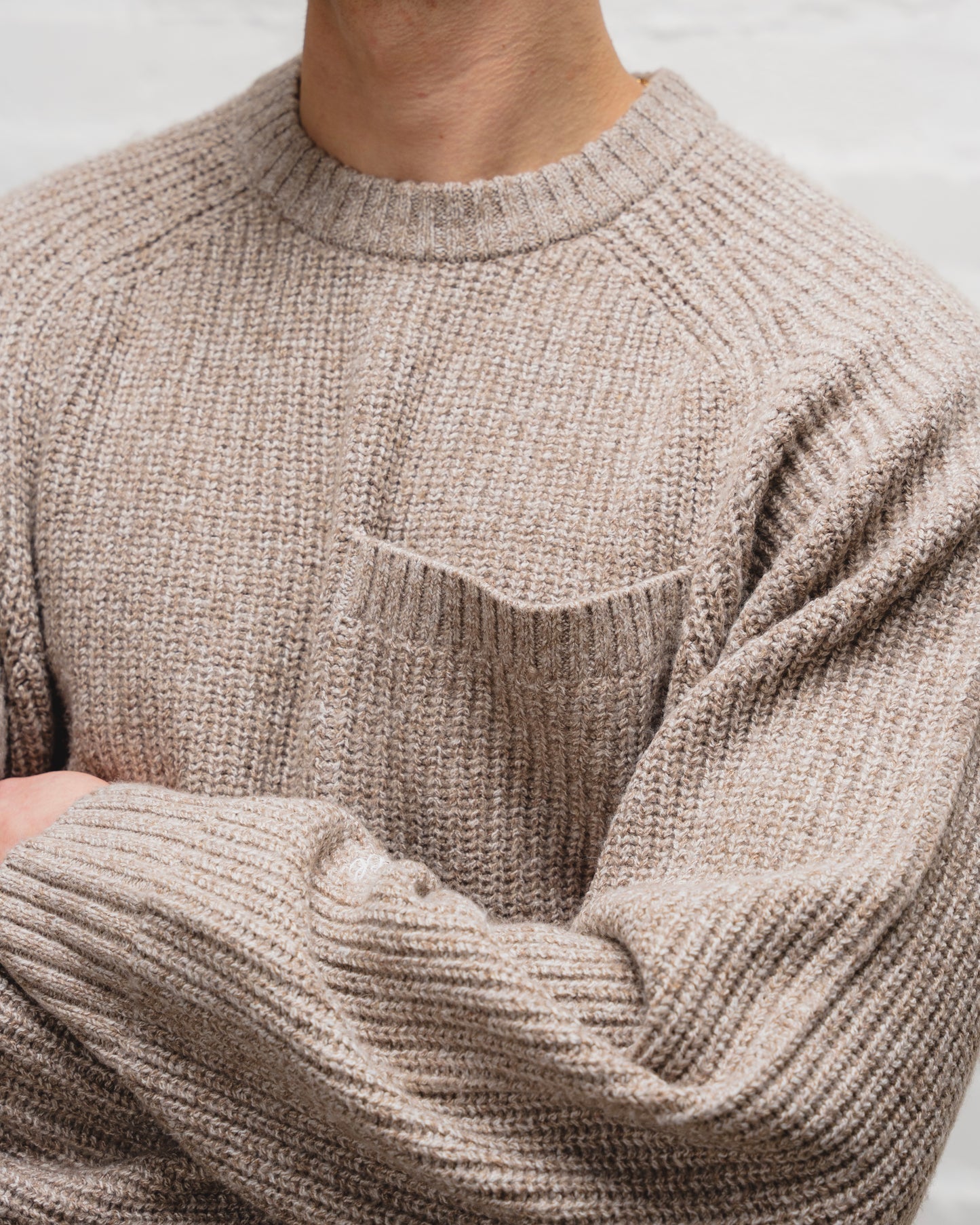 Saddle Sleeve Rib Knit Crew Jumper - Taupe Twist/Ivory