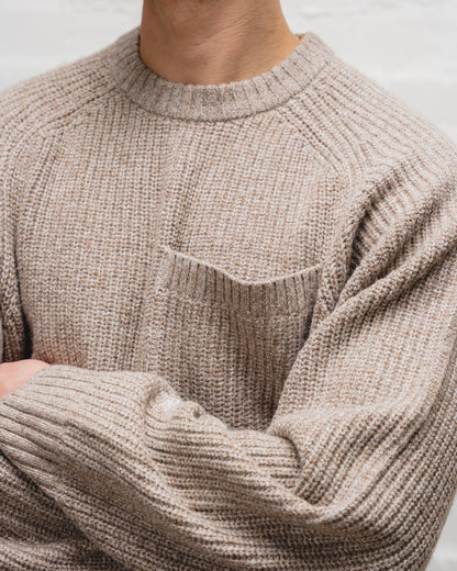 Saddle Sleeve Rib Knit Crew Jumper - Taupe Twist/Ivory