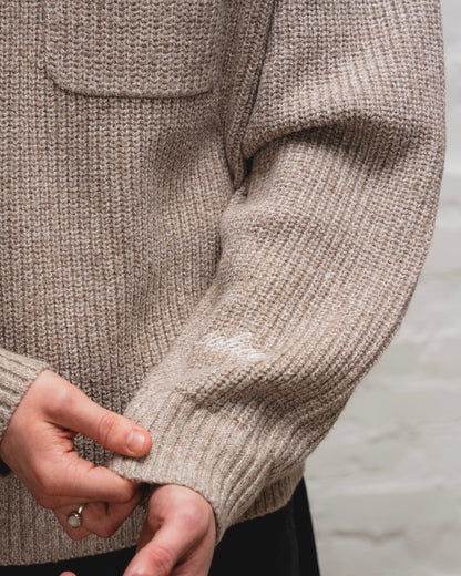 Saddle Sleeve Rib Knit Crew Jumper - Taupe Twist/Ivory