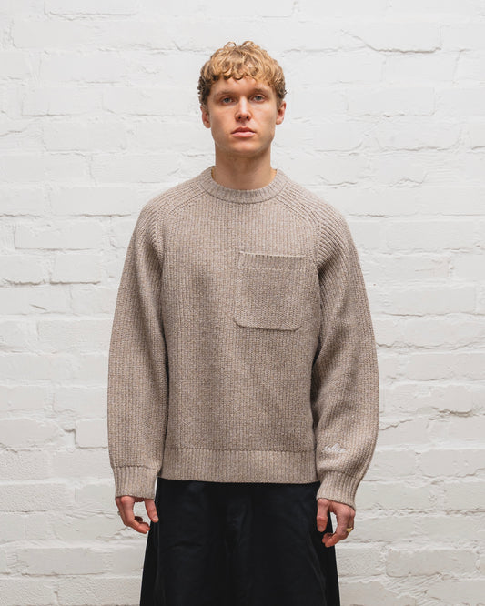 Saddle Sleeve Rib Knit Crew Jumper - Taupe Twist/Ivory