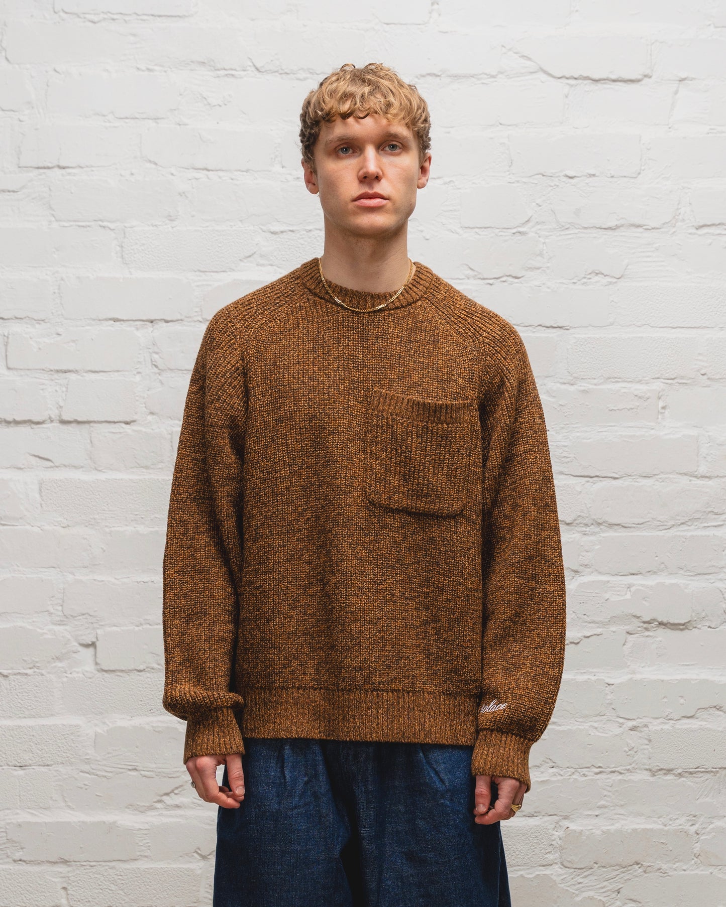 Saddle Sleeve Rib Knit Crew Jumper - Tobacco Twist/Ivory
