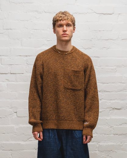 Saddle Sleeve Rib Knit Crew Jumper - Tobacco Twist/Ivory