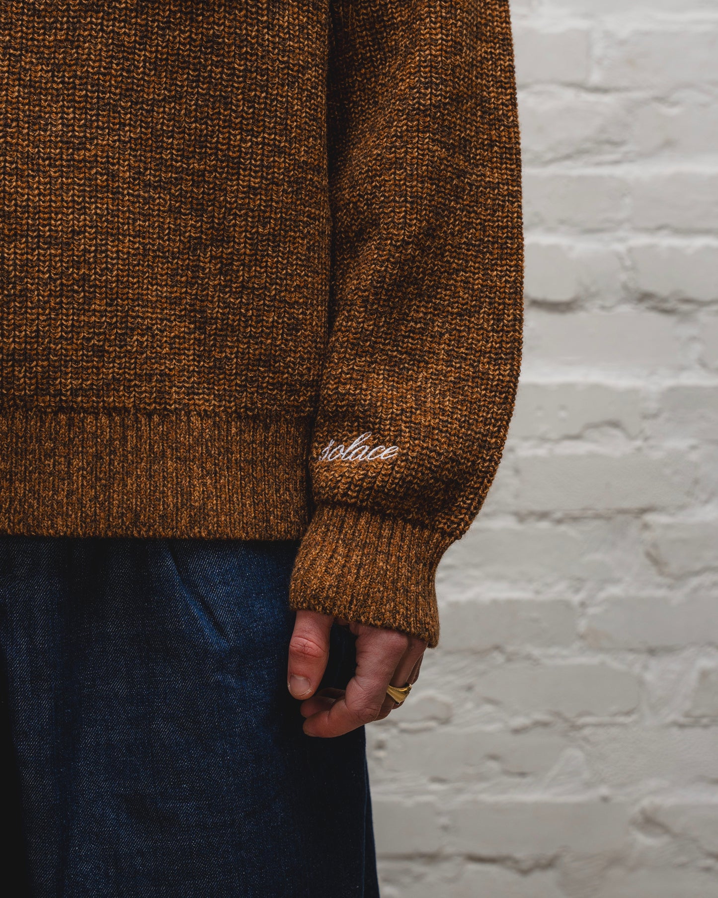 Saddle Sleeve Rib Knit Crew Jumper - Tobacco Twist/Ivory