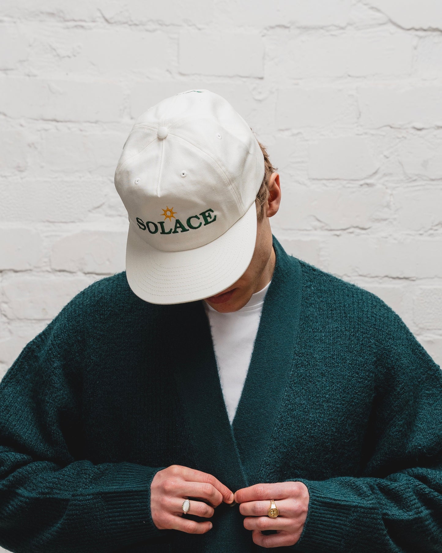 Solaire Logo 5 Panel Baseball Cap - Ivory/Forest Green