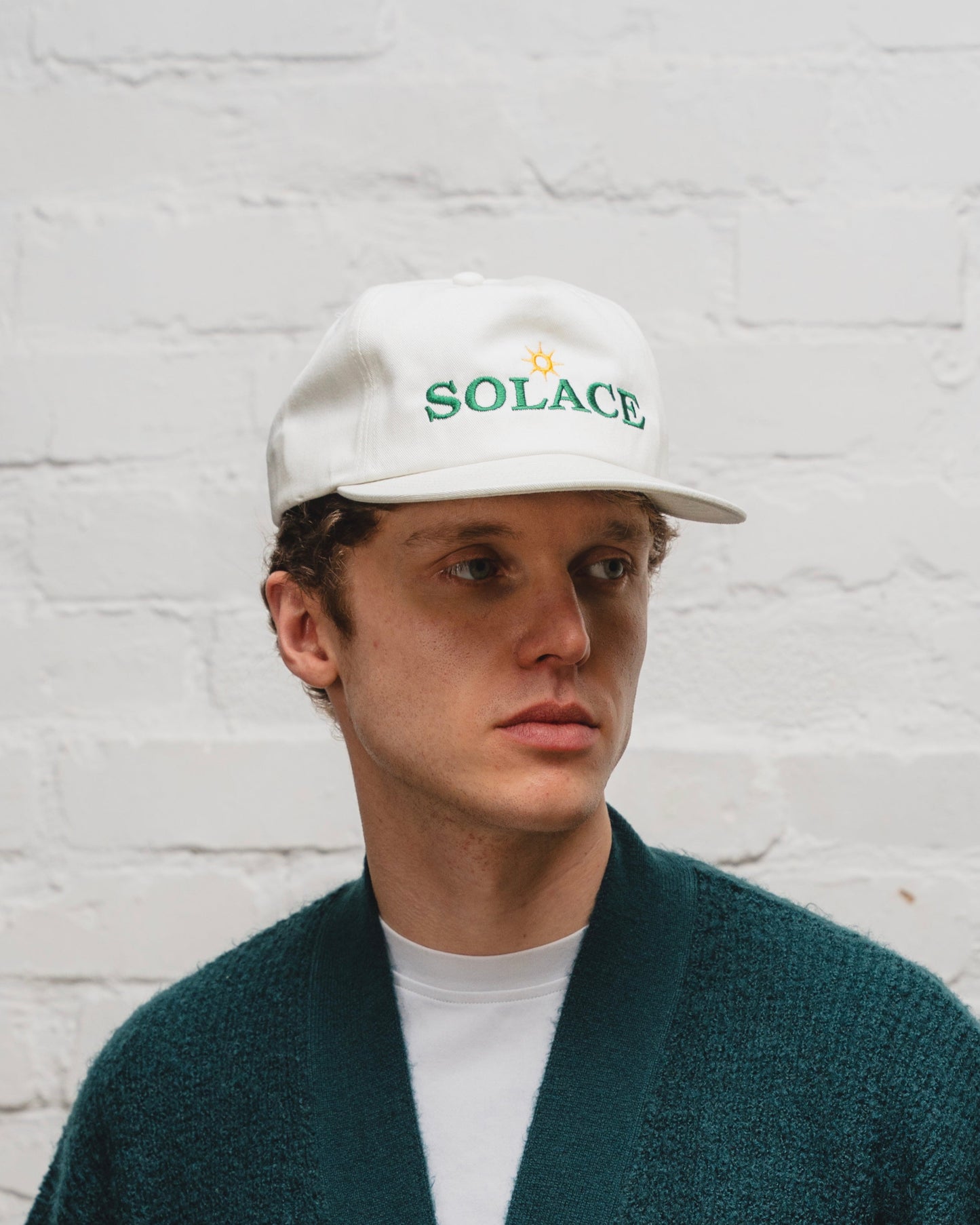 Solaire Logo 5 Panel Baseball Cap - Ivory/Forest Green