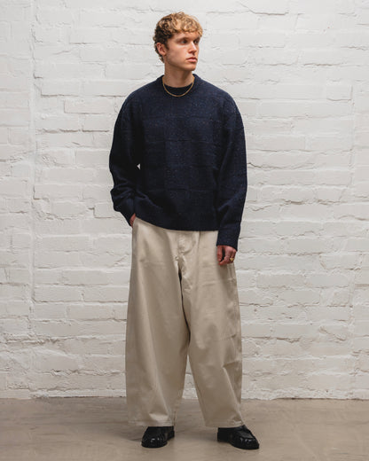 Checkerboard Nep Crew Knit Jumper - Galaxy Navy/Cinnamon Brown