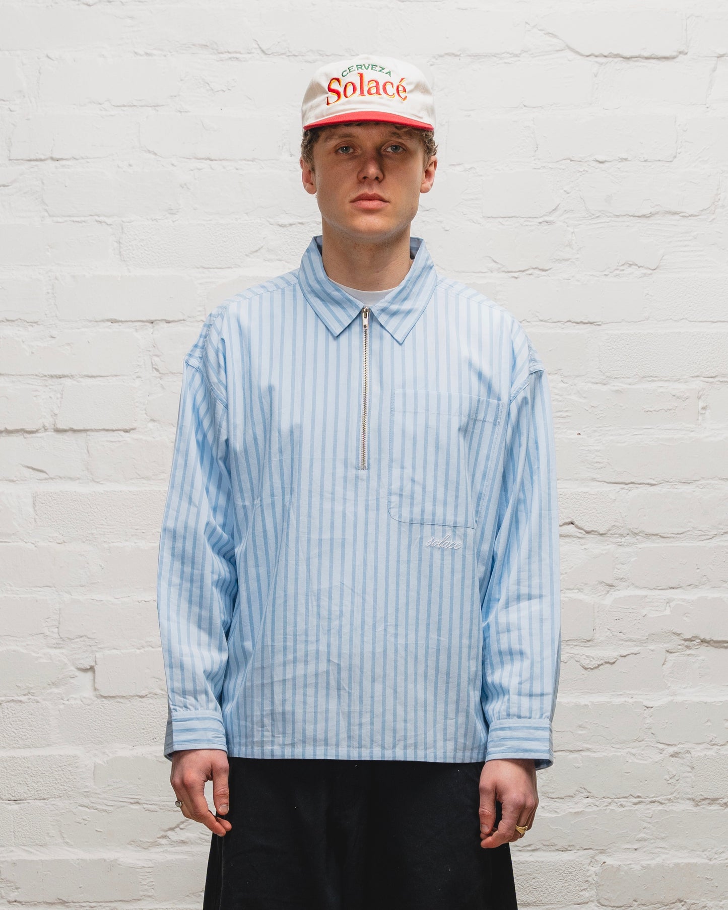 Striped Half Zip Collar Shirt - Carolina/Sky Blue