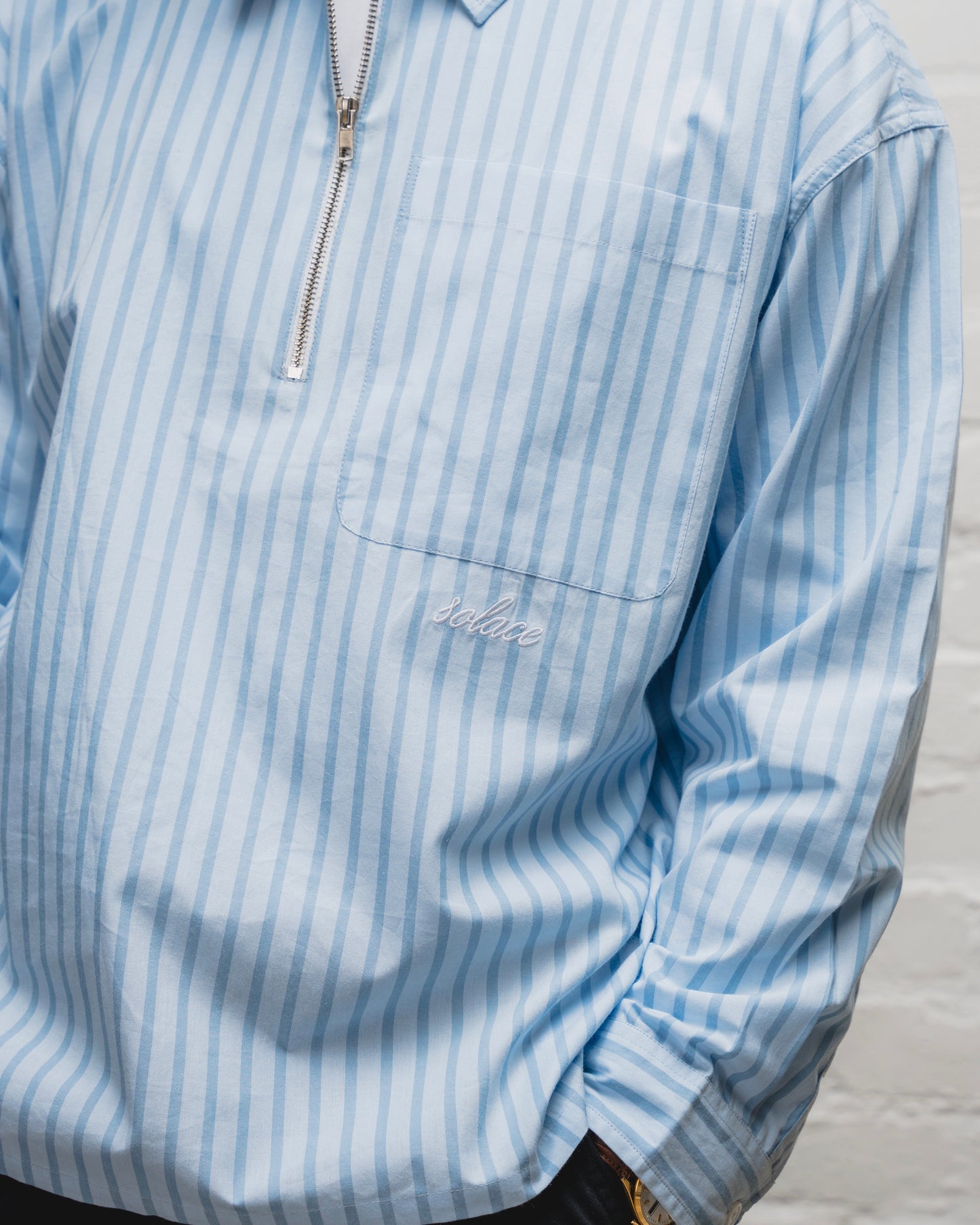 Striped Half Zip Collar Shirt - Carolina/Sky Blue