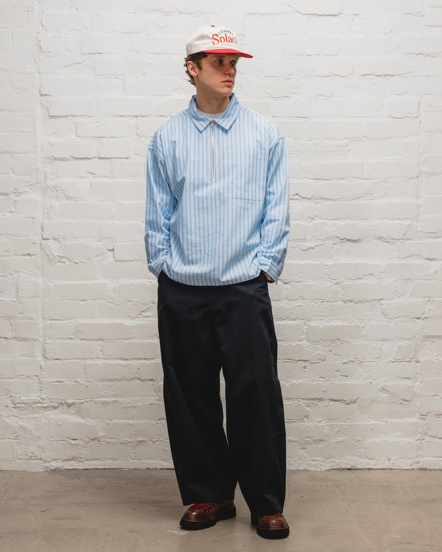 Striped Half Zip Collar Shirt - Carolina/Sky Blue