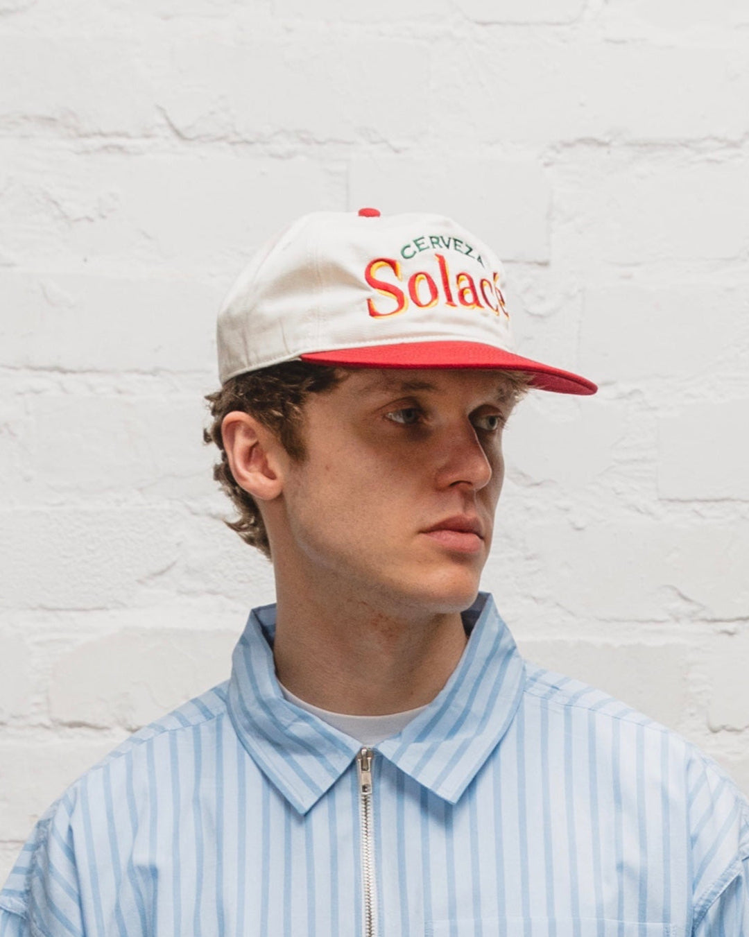 Cerveza Logo 5 Panel Baseball Cap - Ivory/Rose Red