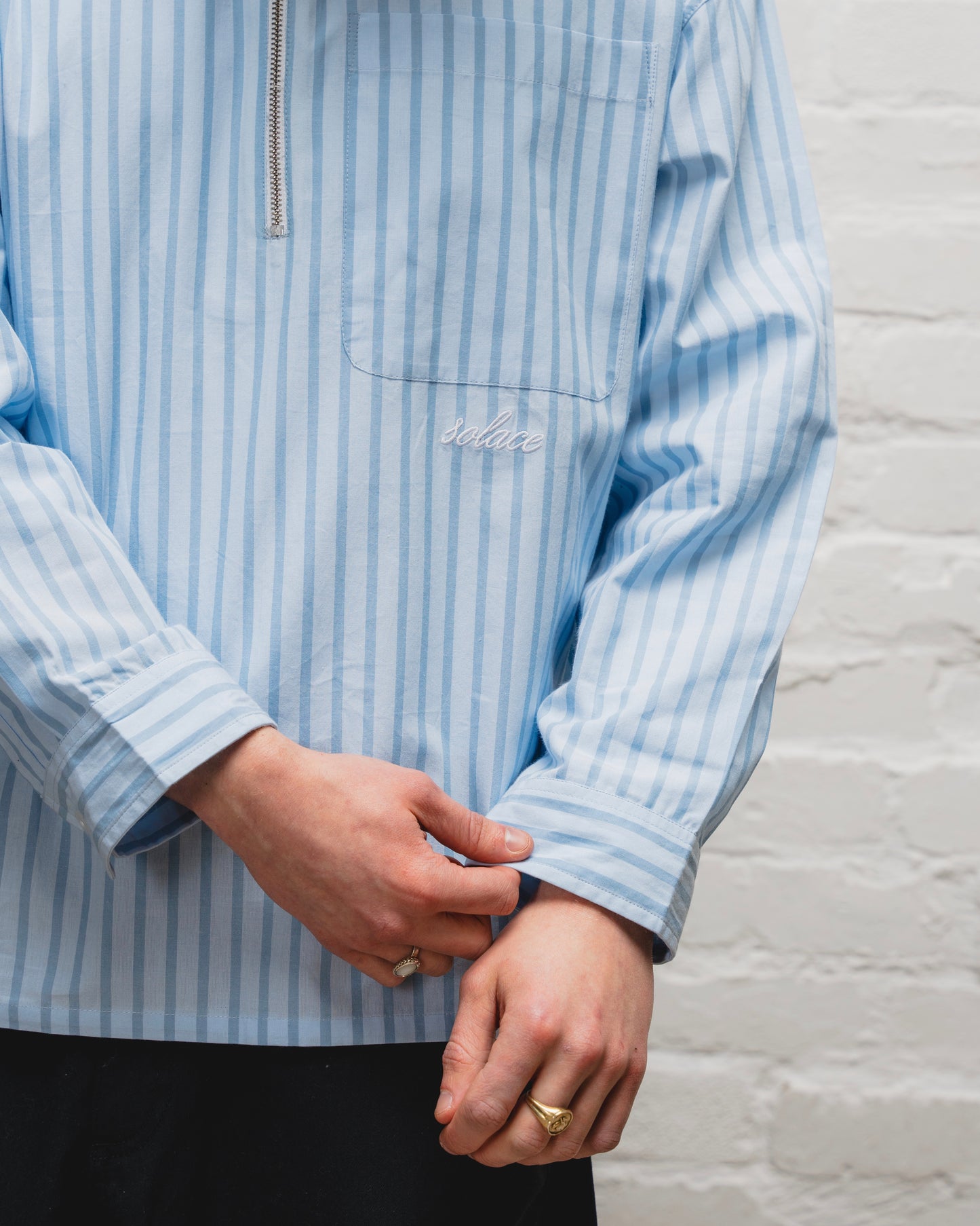 Striped Half Zip Collar Shirt - Carolina/Sky Blue