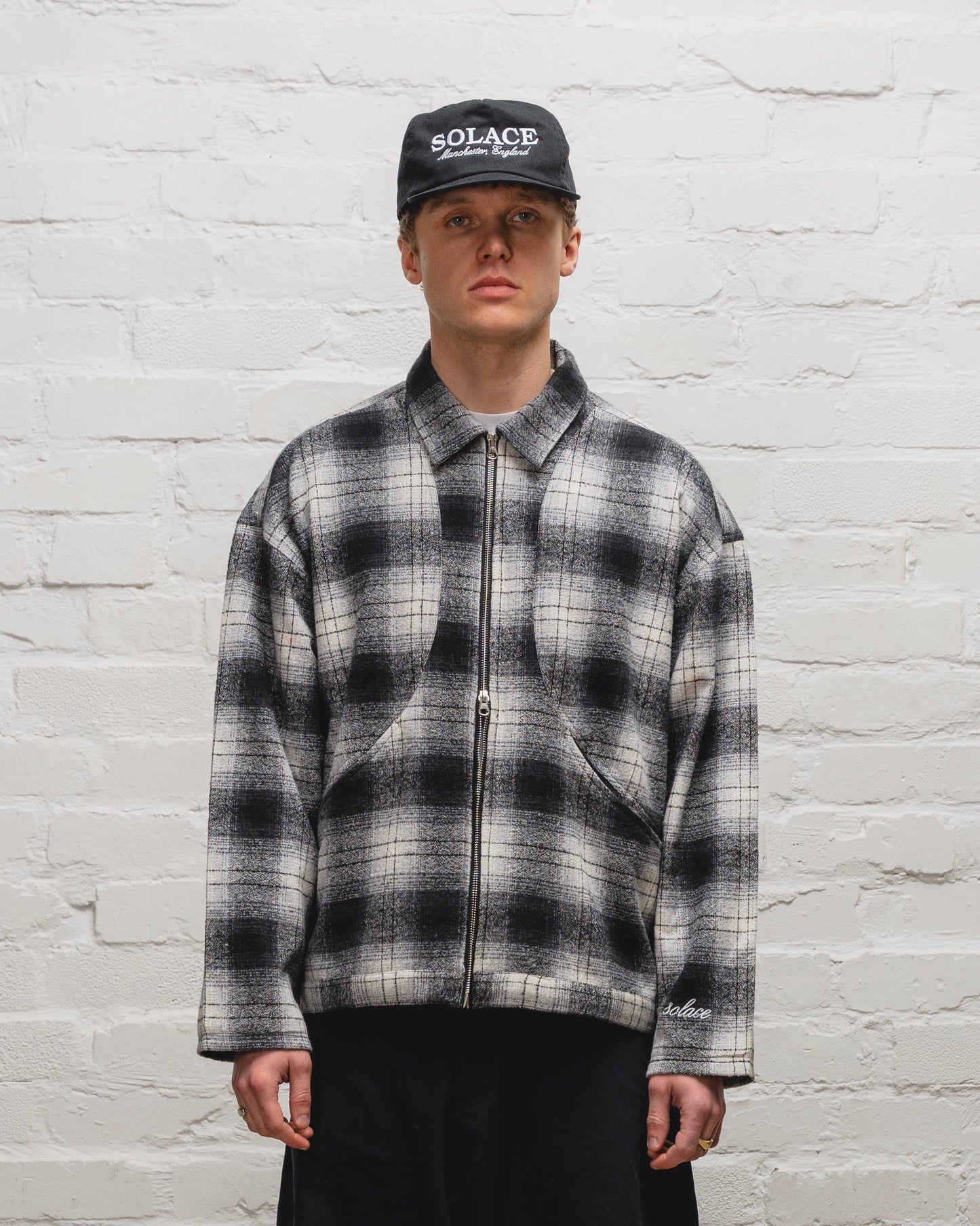Check Flannel Curve Pocket Zip Jacket - Monochrome/Ivory