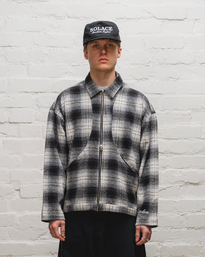 Check Flannel Curve Pocket Zip Jacket - Monochrome/Ivory