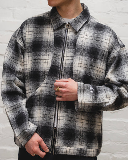 Check Flannel Curve Pocket Zip Jacket - Monochrome/Ivory