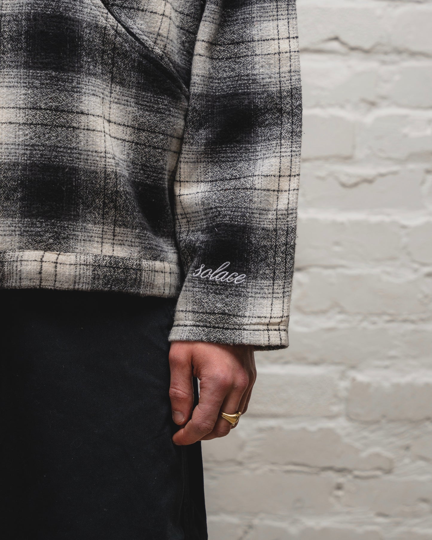 Check Flannel Curve Pocket Zip Jacket - Monochrome/Ivory