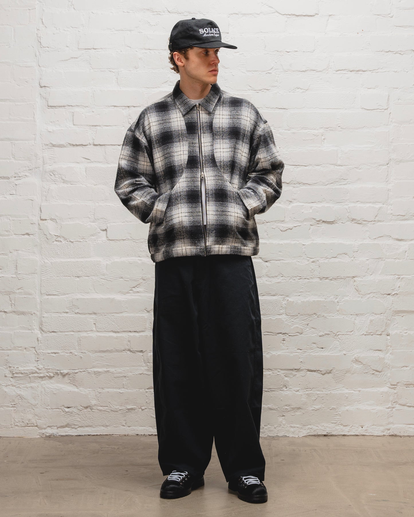 Check Flannel Curve Pocket Zip Jacket - Monochrome/Ivory