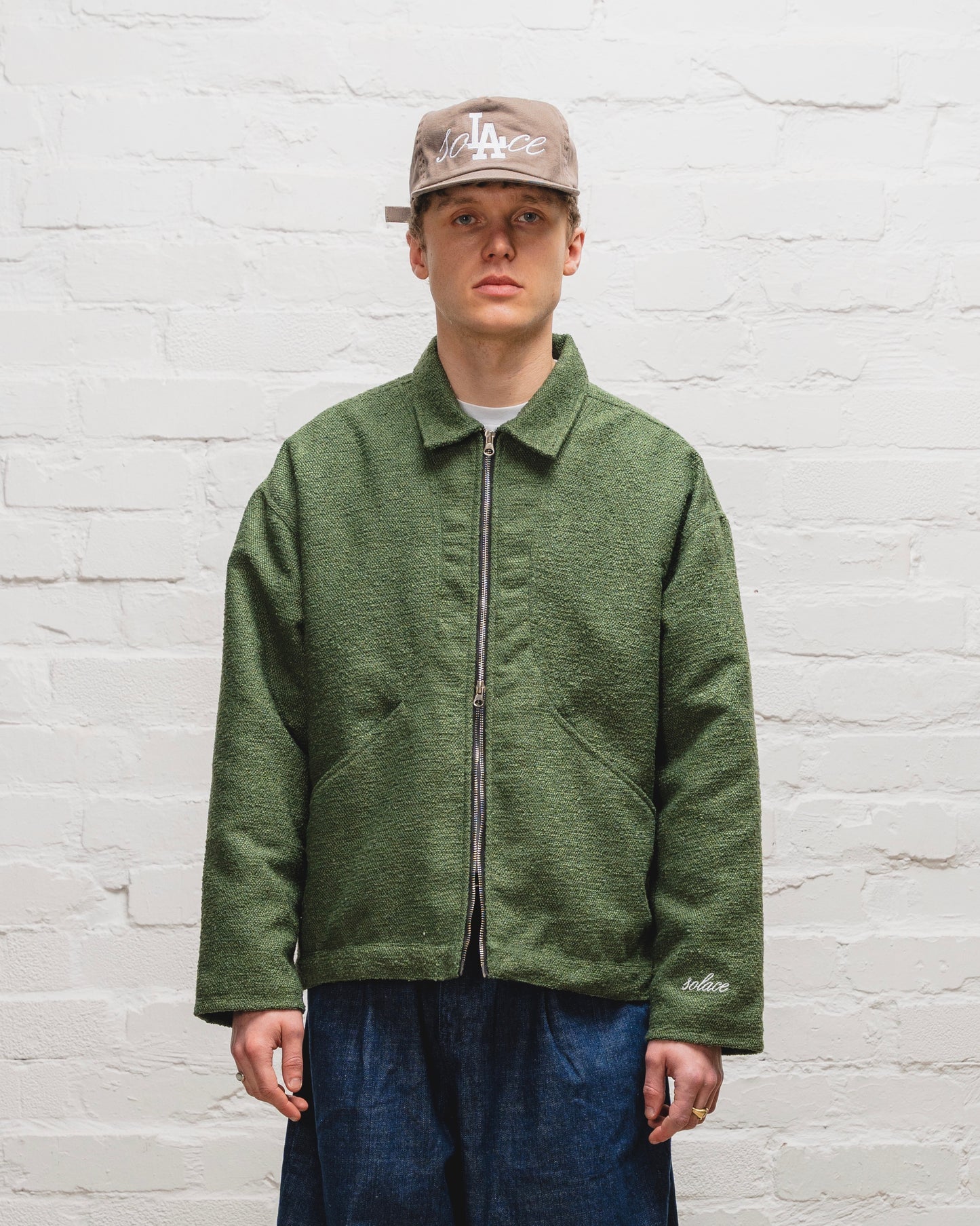 Boucle Curve Pocket Zip Jacket - Moss Green/Ivory