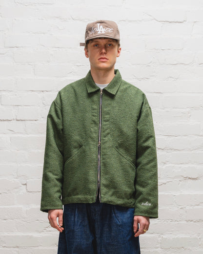 Boucle Curve Pocket Zip Jacket - Moss Green/Ivory