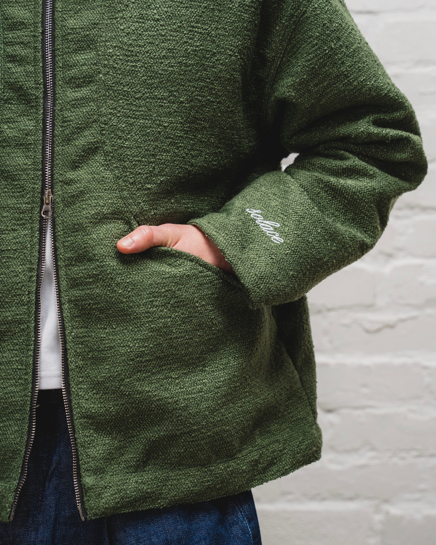 Boucle Curve Pocket Zip Jacket - Moss Green/Ivory