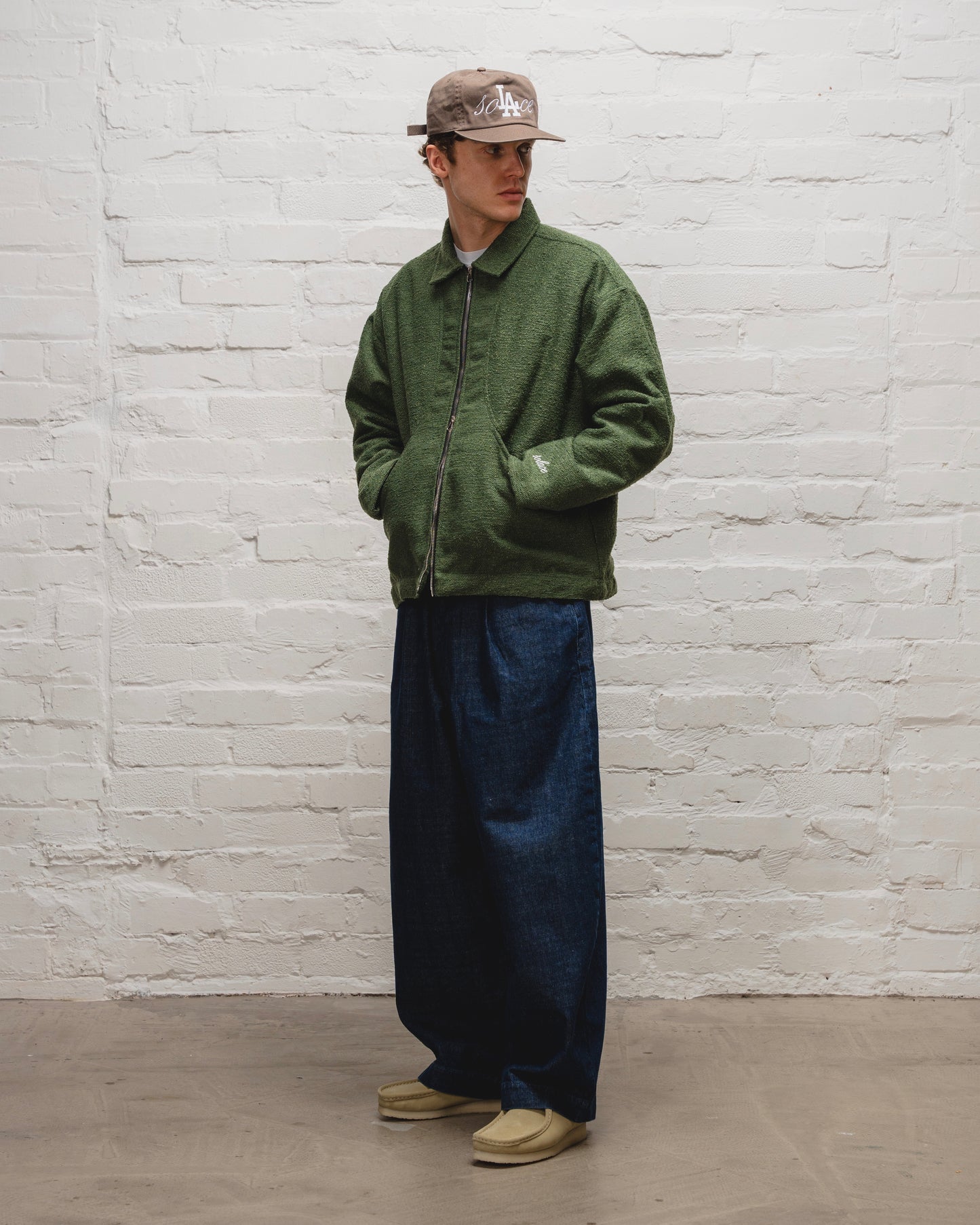 Boucle Curve Pocket Zip Jacket - Moss Green/Ivory