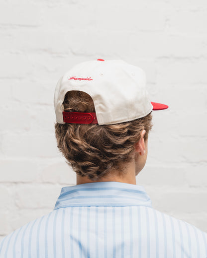Cerveza Logo 5 Panel Baseball Cap - Ivory/Rose Red