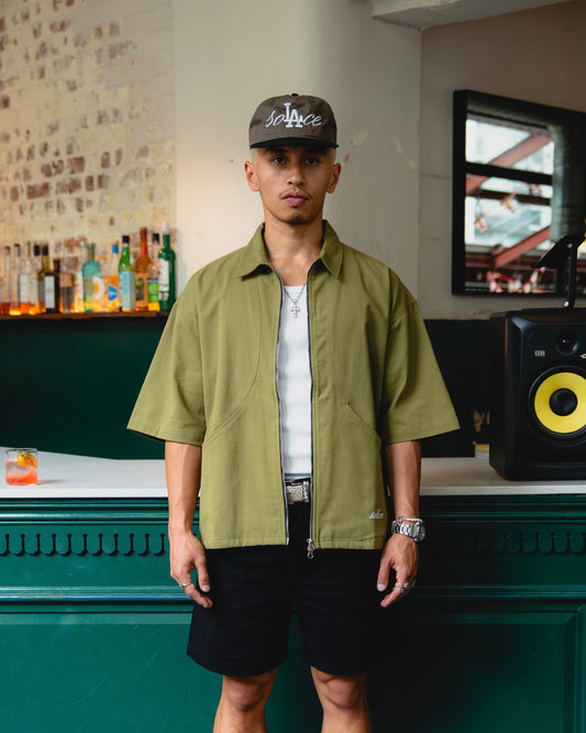 Twill Curve Pocket Zip Shirt - Swamp Green/Ivory