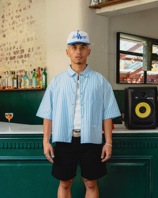 Striped Popper Short Sleeve Shirt - Carolina/Sky Blue