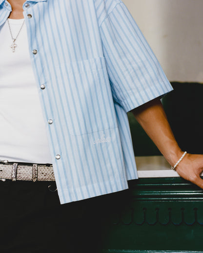Striped Popper Short Sleeve Shirt - Carolina/Sky Blue