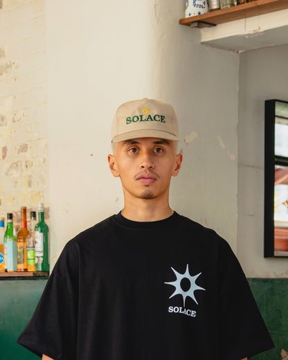 Solaire Logo 5 Panel Baseball Cap - Butter Beige/Forest Green