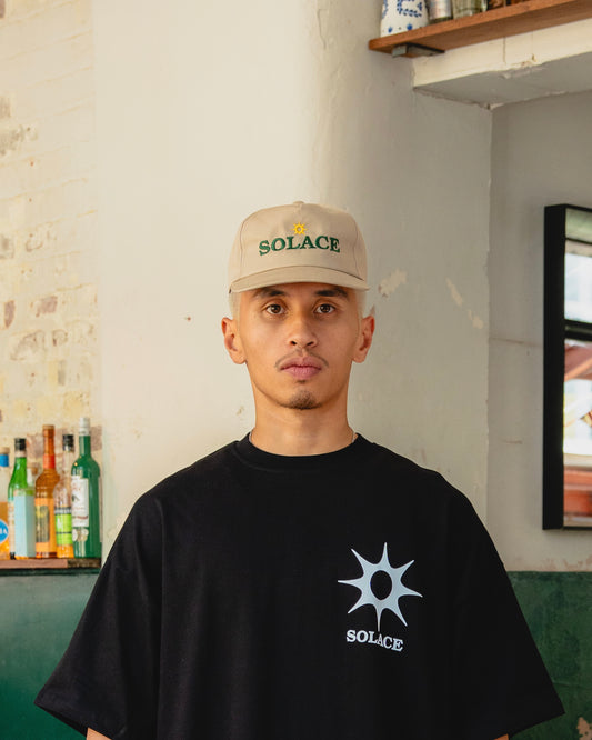 Solaire Logo 5 Panel Baseball Cap - Butter Beige/Forest Green