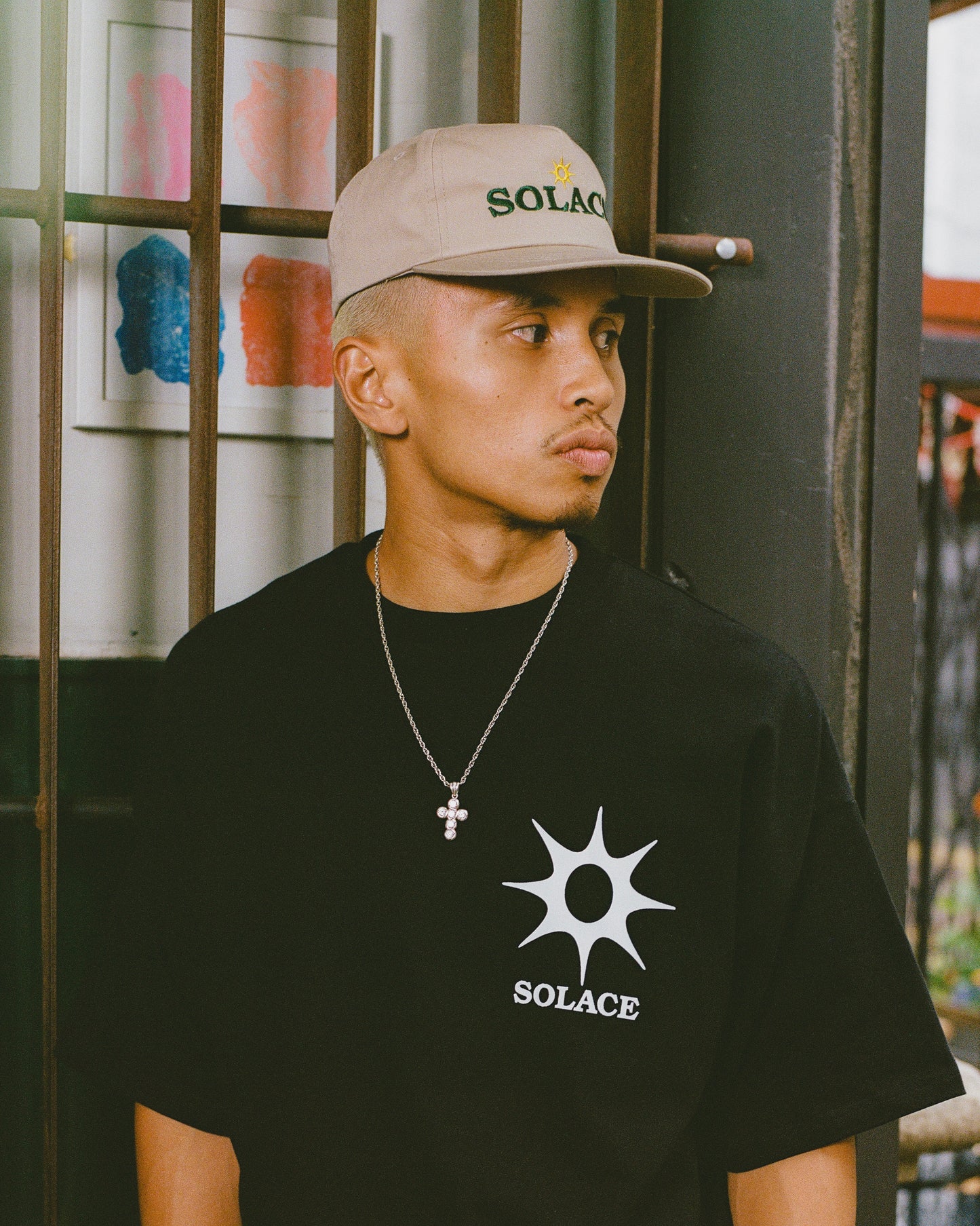 Solaire Logo 5 Panel Baseball Cap - Butter Beige/Forest Green