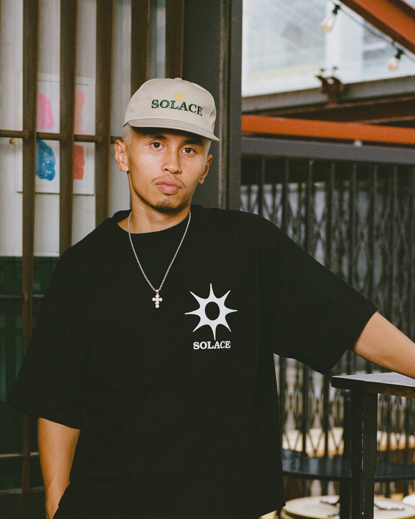 Solaire Logo 5 Panel Baseball Cap - Butter Beige/Forest Green