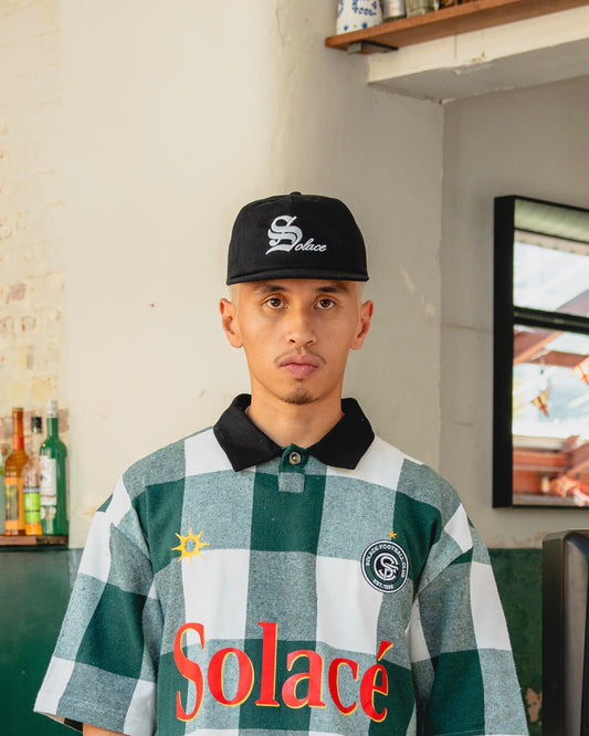 Old English 5 Panel Baseball Cap - Carbon Black/Ivory
