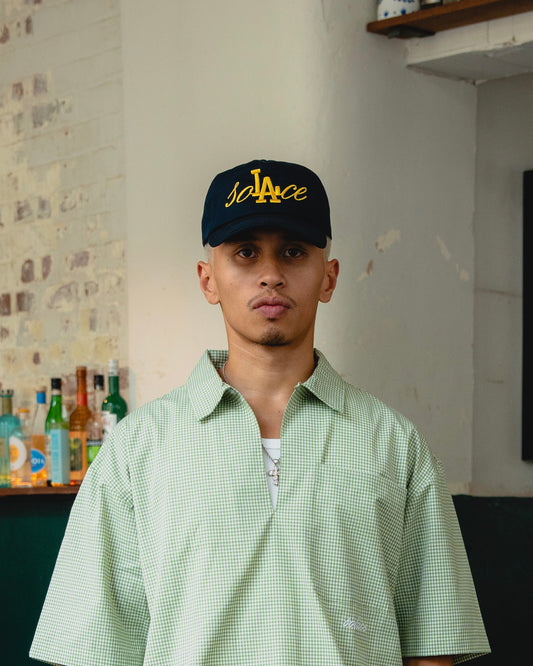 soLAce 5 Panel Baseball Cap - Midnight Navy/Antique Gold