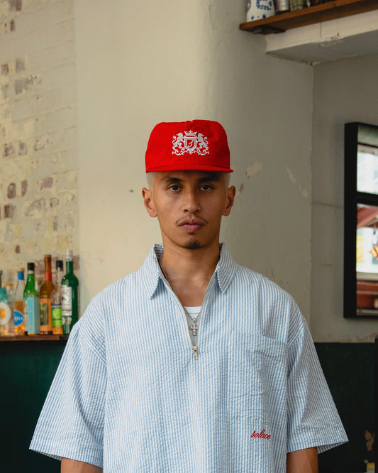 Royal Crest 5 Panel Baseball Cap - Rose Red/Ivory
