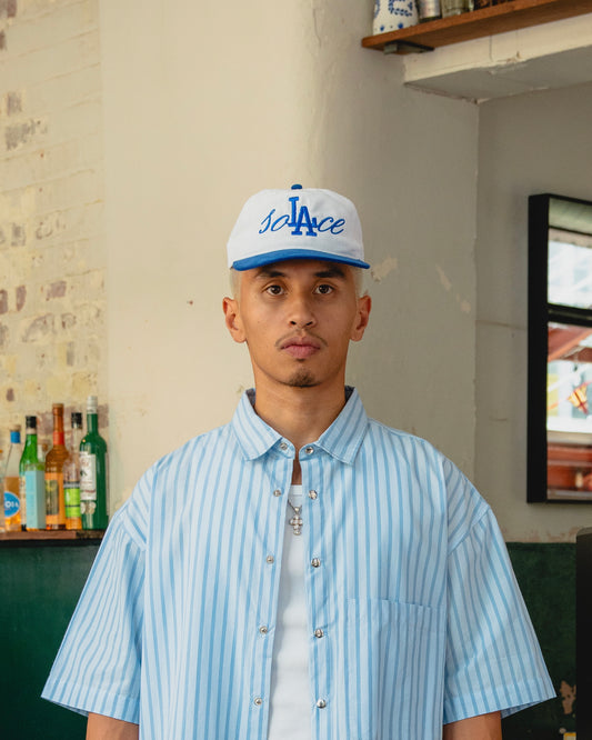 Corduroy soLAce 5 Panel Baseball Cap - Ivory/Dodger Blue