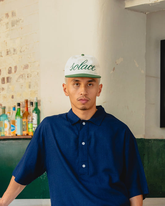 Chainstitch Cursive 5 Panel Baseball Cap - Ivory/Forest Green