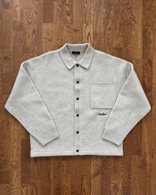 Snap Popper Collared Knit Cardigan - Toasted Oatmeal/Carbon Black
