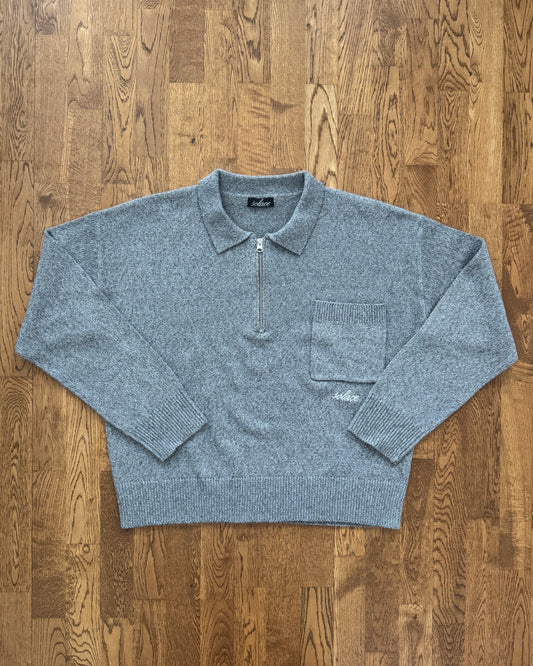 Half Zip Pocket Knit Polo Jumper - Storm Grey