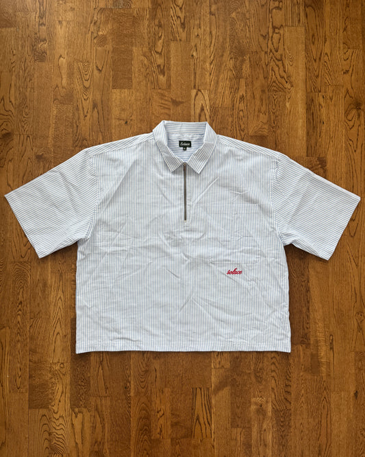 Striped Half Zip Polo - Sky Blue/Rose Red