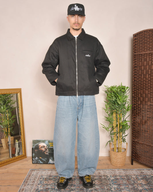 Oversized Boxy Quilted Twill Work Jacket - Balsamic Black/Ivory