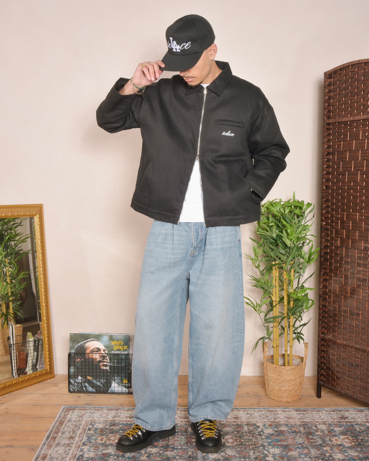 Oversized Boxy Quilted Twill Work Jacket - Balsamic Black/Ivory