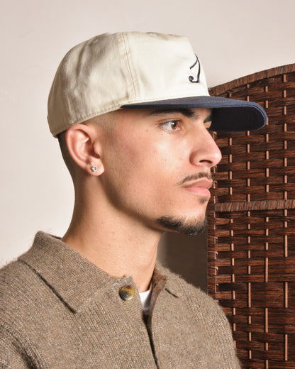 Cotton Initial 5 Panel Baseball Cap - Ivory/Midnight Navy