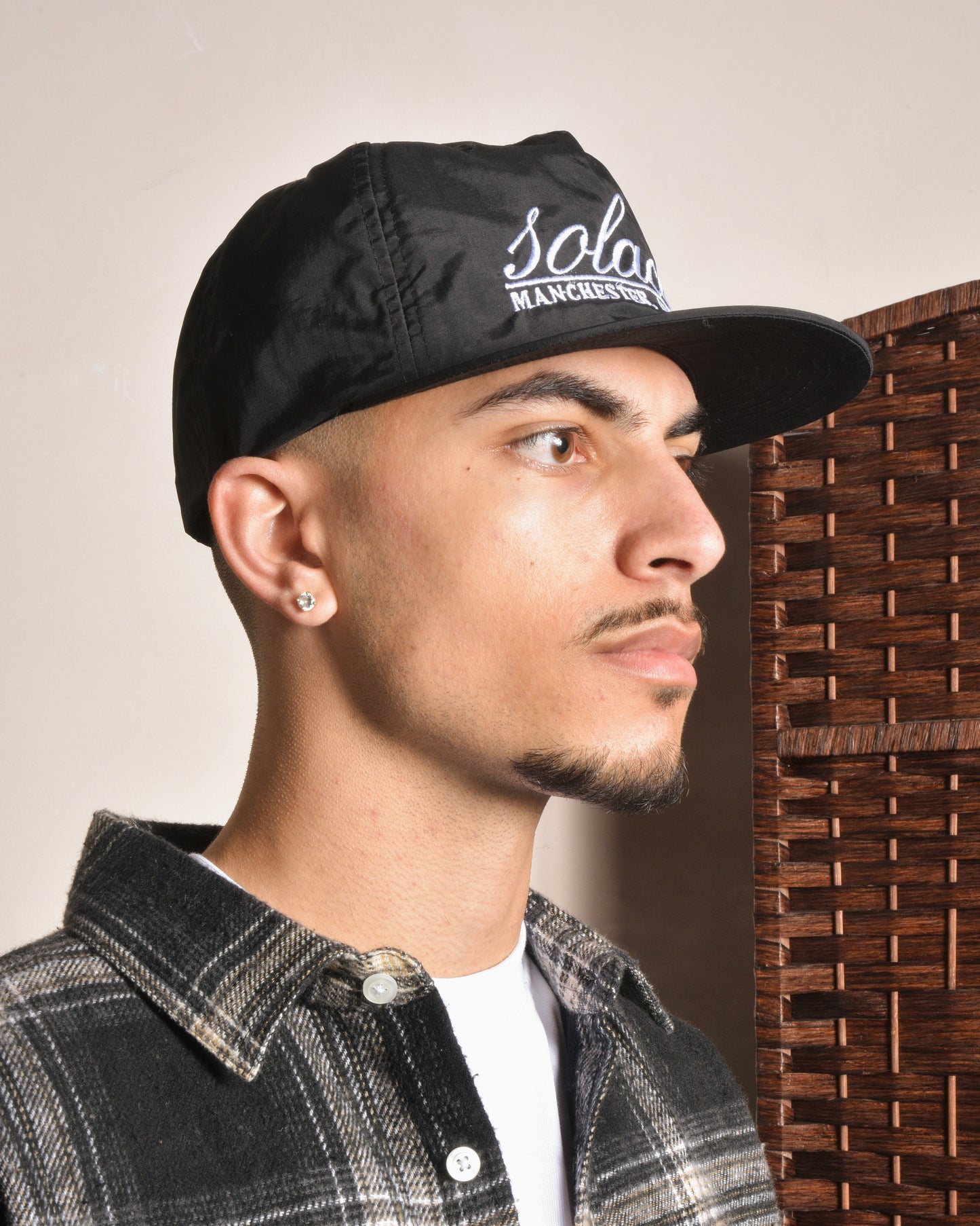 Nylon Signature Cursive 5 Panel Baseball Cap - Balsamic Black/Ivory