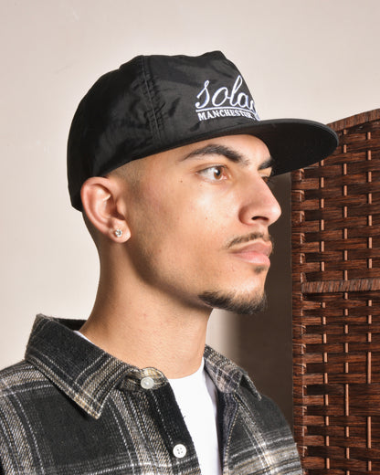 Nylon Signature Cursive 5 Panel Baseball Cap - Balsamic Black/Ivory