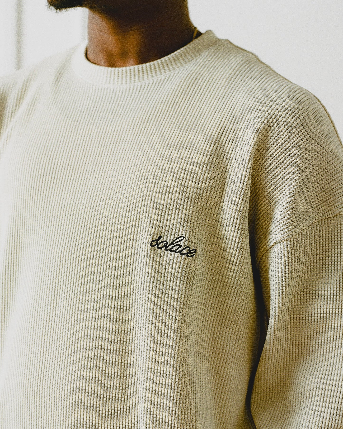 Chainstitch Logo Waffle Long Sleeve Tee - Vanilla Cream/Onyx Black