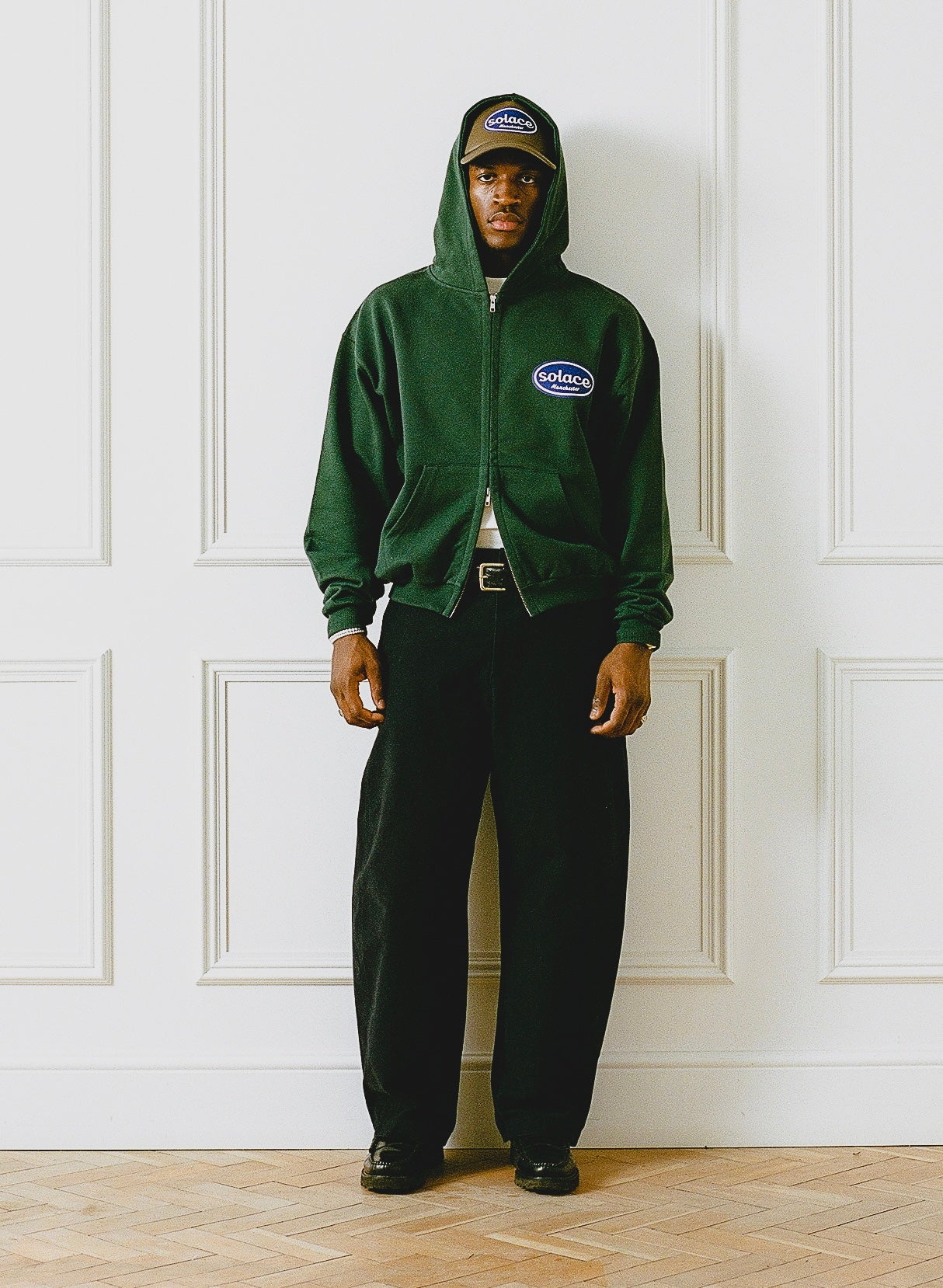 Sticker Logo Zip-Up Hoodie - Forest Green/Cobalt Blue