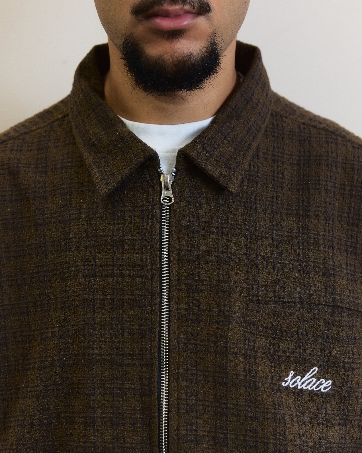 Check Boucle Zip Work Jacket - Mocha Brown/Ivory